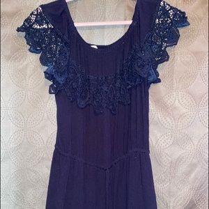 Navy off the shoulder romper size Large